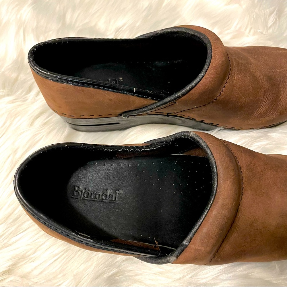 Bjorndals Unisex Brown/Black Leather Top Slip On Clogs Size 10 New with defect. - Picture 4 of 15